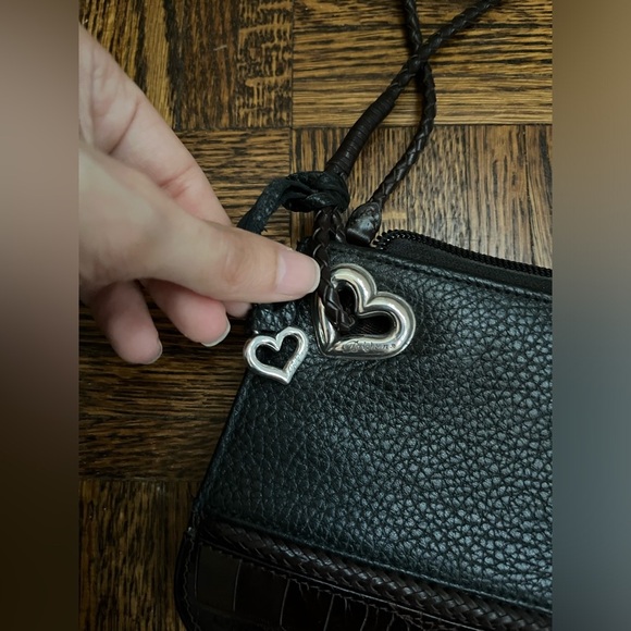 BRIGHTON Black Brown Croc Embossed Leather Small Clutch Wristlet Size Purse - Picture 4 of 13